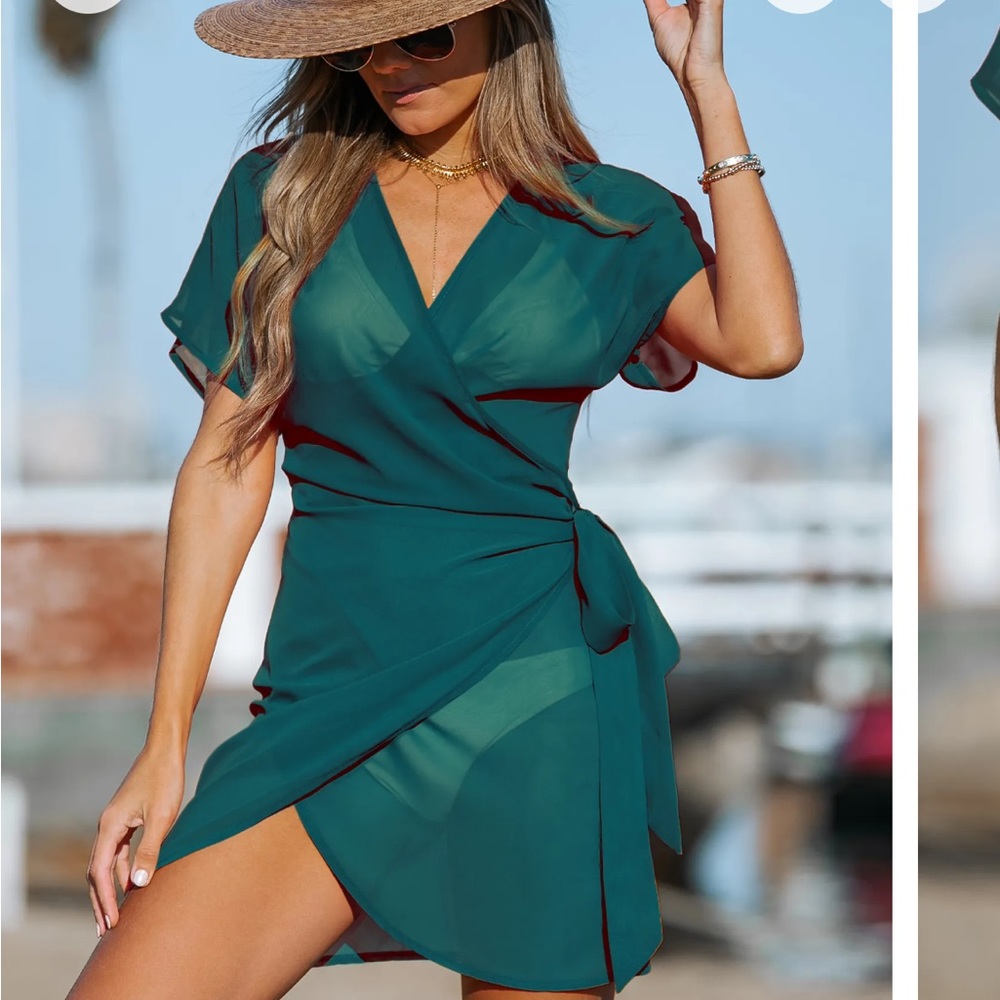 NET CUPSHE Tie Side Teal Surplice Wrap Cover Up